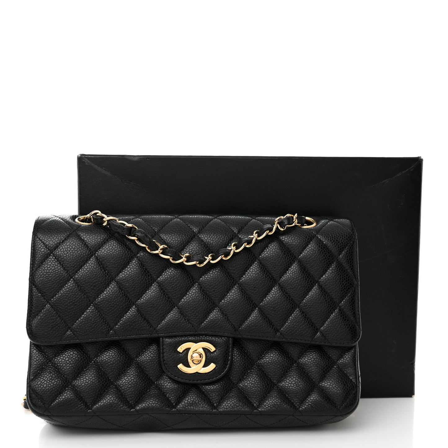 Caviar Quilted Medium Double Flap Black