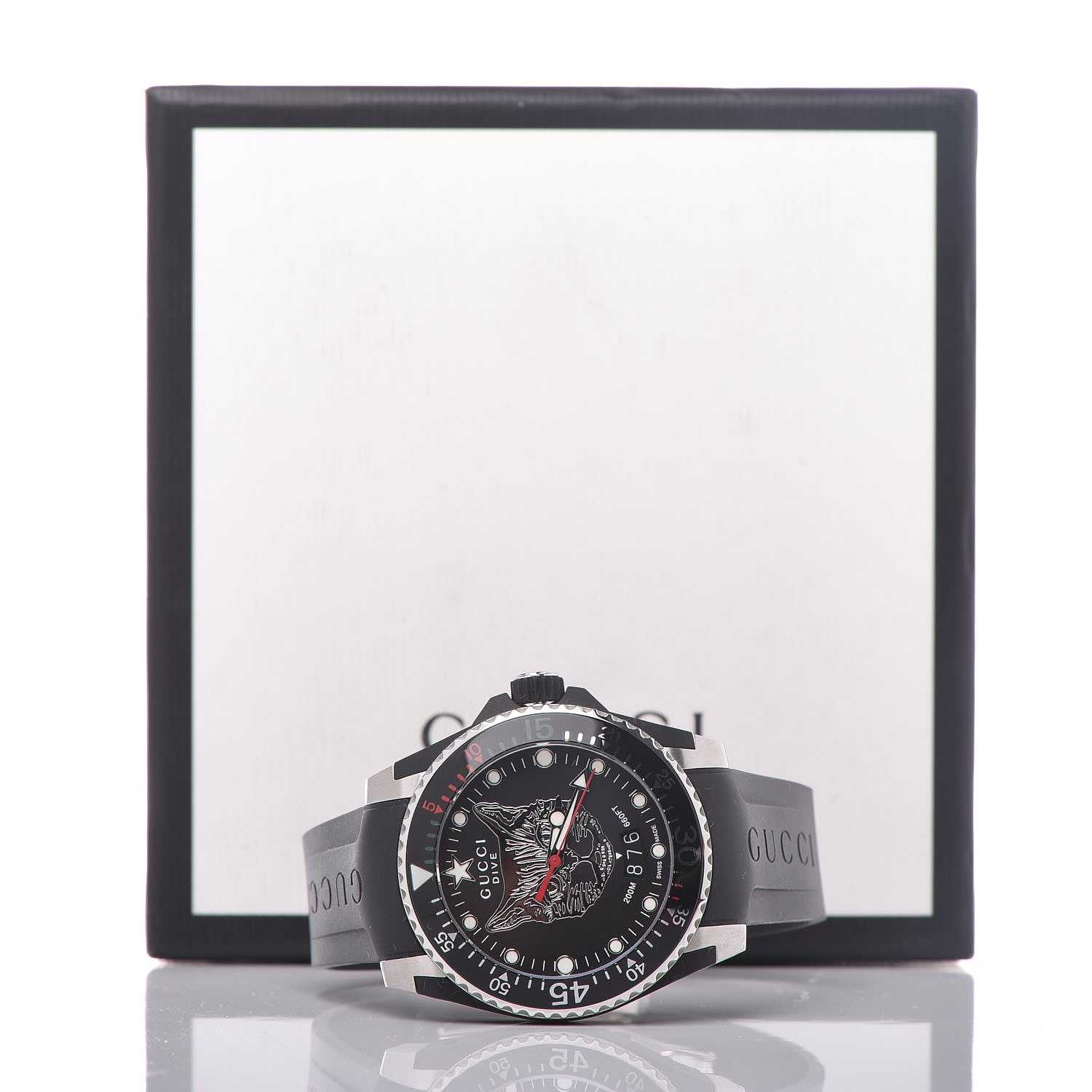 Gucci Stainless Steel Rubber 40mm Dive Feline Quartz Watch Black 8 of 8