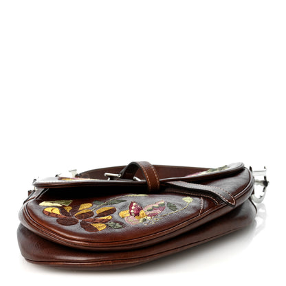 Christian Dior Calfskin Embroidered Romantic Flowers Saddle Bag Brown 4 of 9