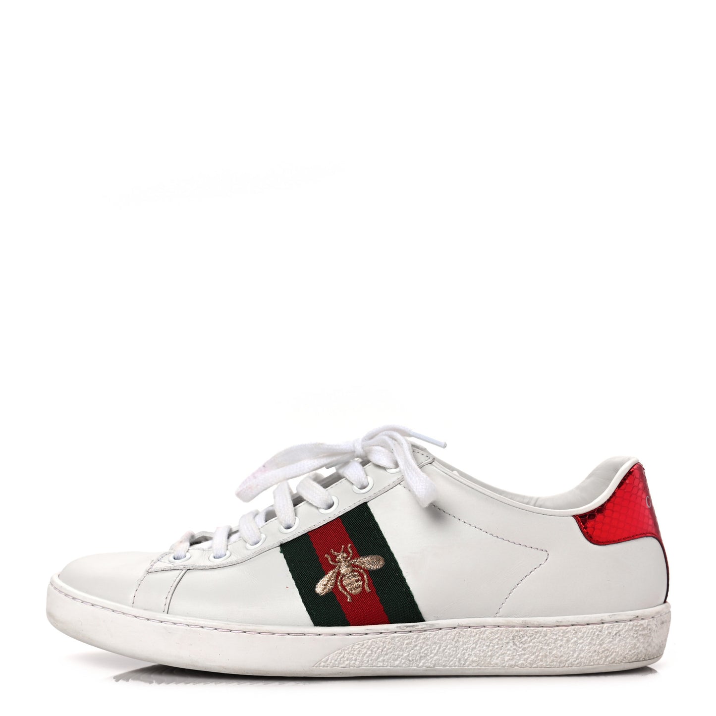 Calfskin Ayers Bee Embroidered Womens Ace Sneakers 38 White Green