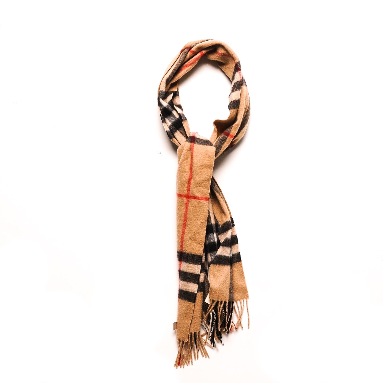 Burberry Cashmere Classic Check Fringe Scarf Camel 3 of 6