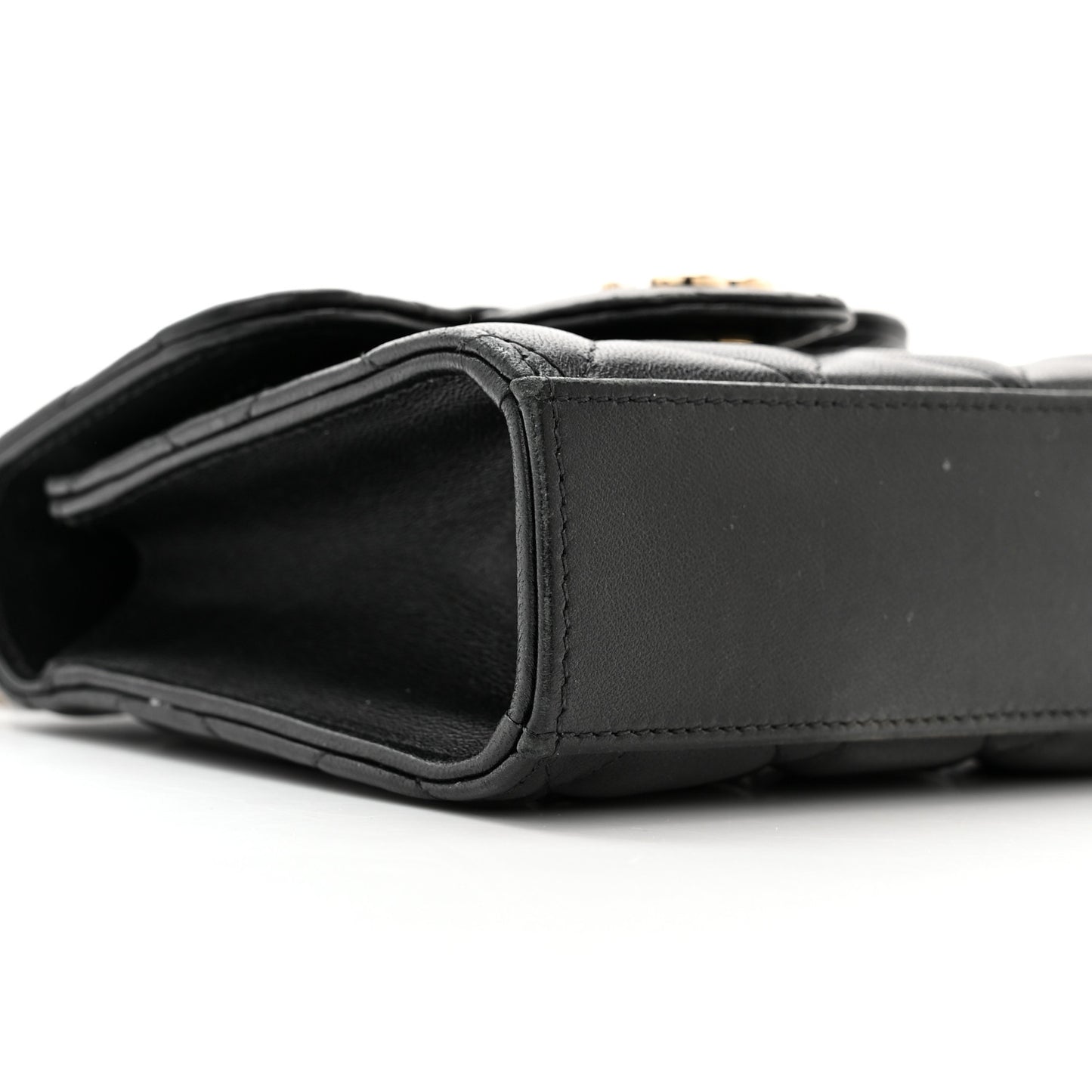 Lambskin Quilted Top Handle Flap Clutch With Chain Black