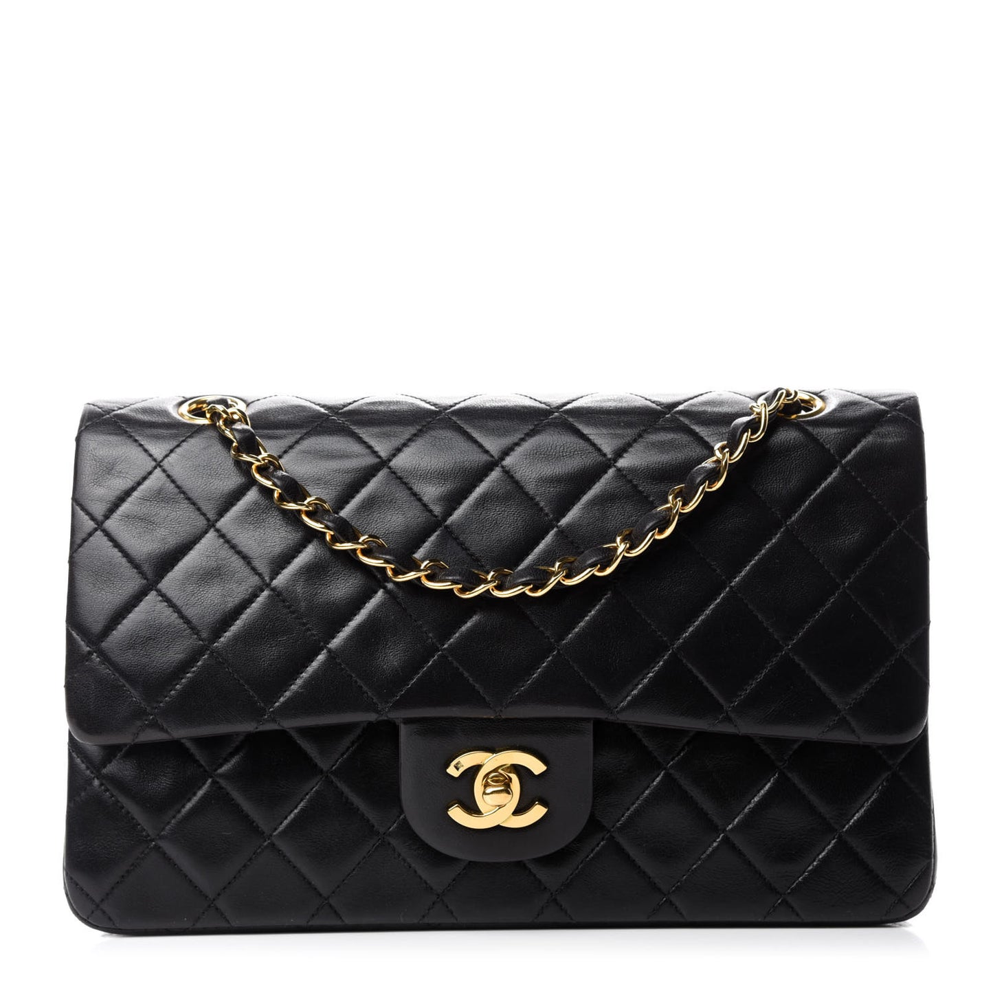 Lambskin Quilted Medium Double Flap Black
