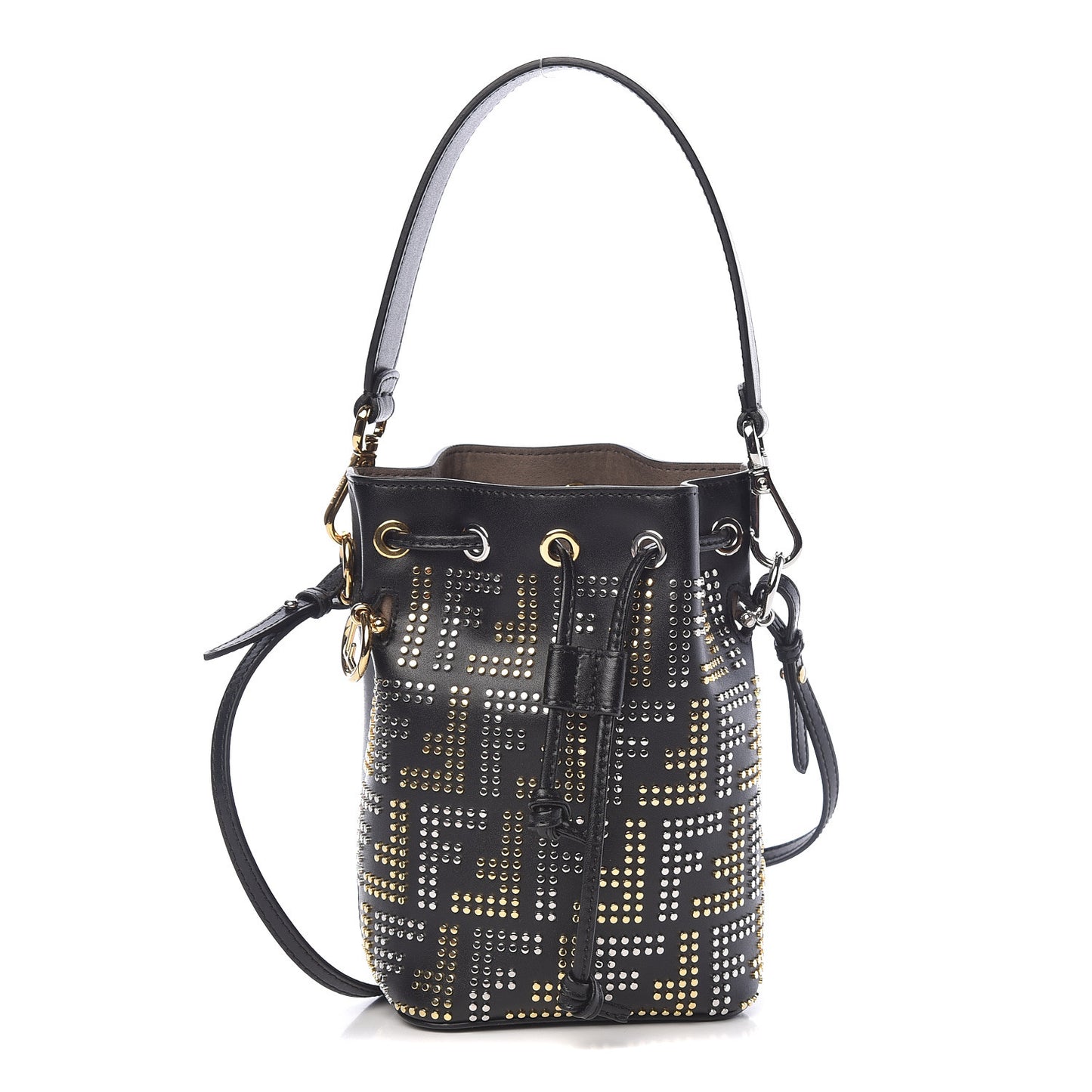 Vitello Liberty F is Fendi FF Studded Mini Mon Tresor Bucket Bag Black
