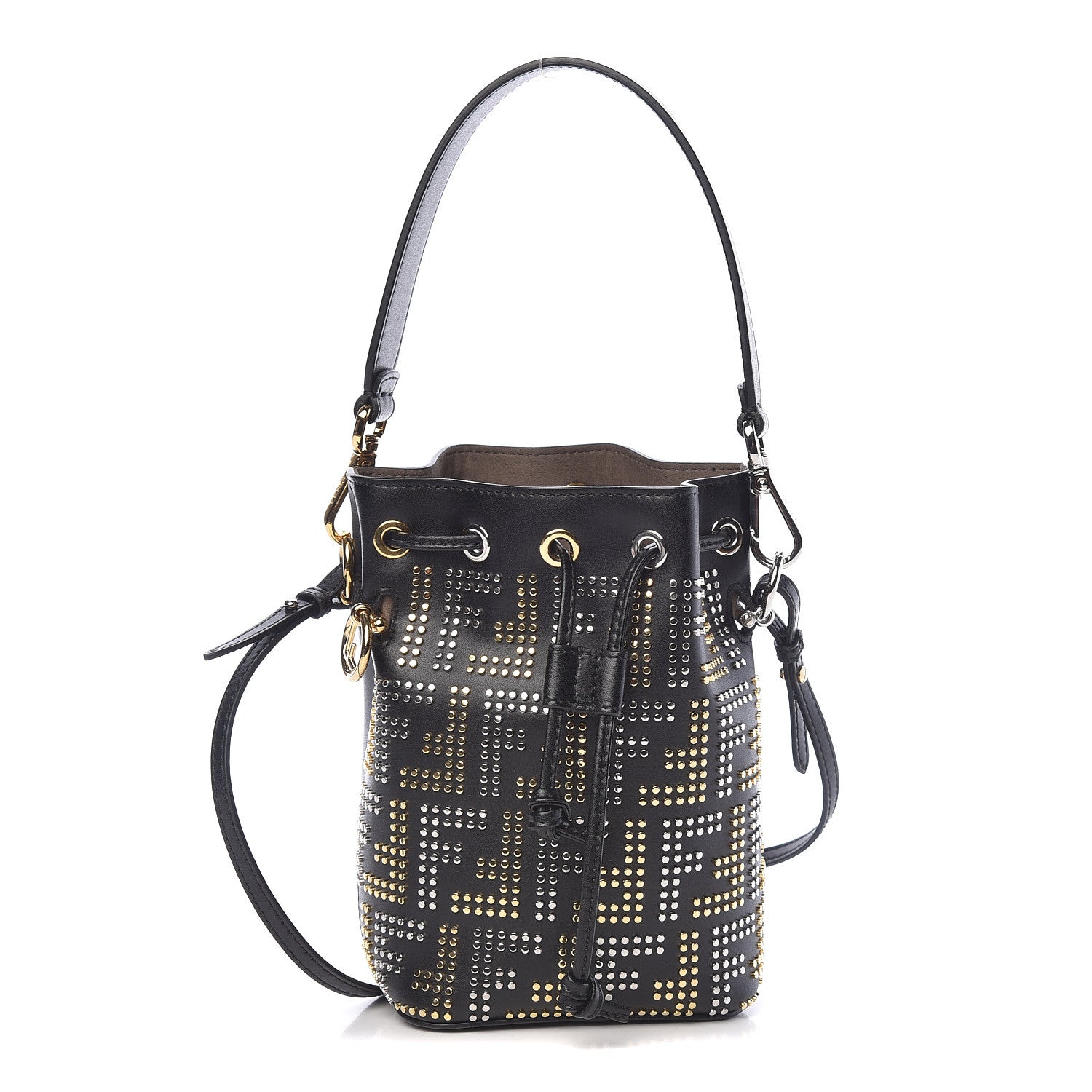 Fendi Vitello Liberty F is Fendi FF Studded Mini Mon Tresor Bucket Bag Black 1 of 9