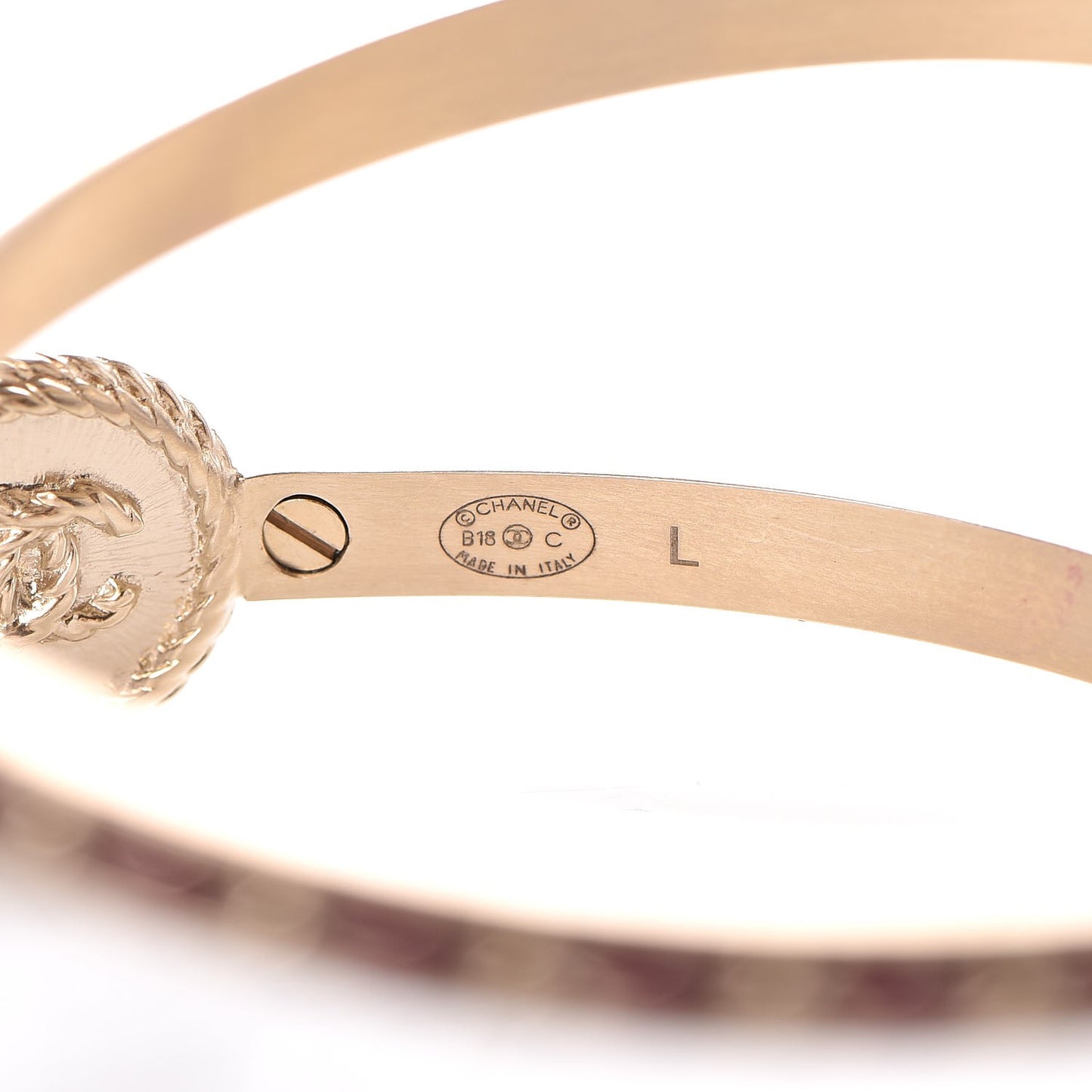 Lambskin Pearl Twist CC Bangle L Red Gold