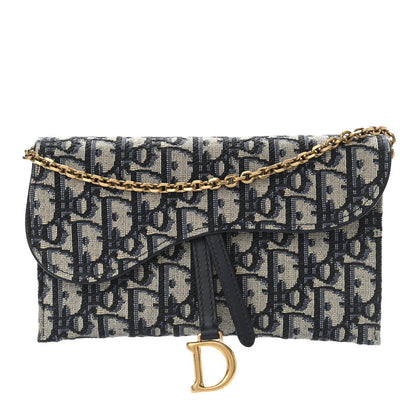 Christian Dior Oblique Saddle Chain Long Wallet Blue 1 of 12