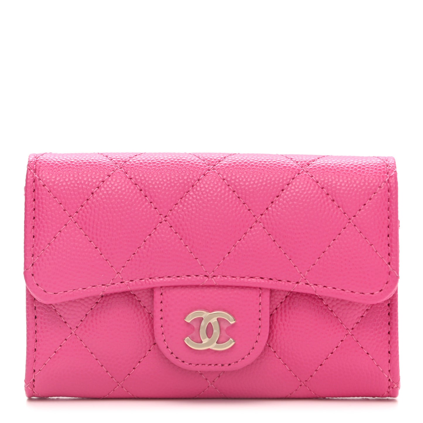 Caviar Quilted Flap Card Holder Wallet Pink