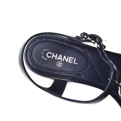 Chanel Lambskin Chain CC Logo Thong Sandals 36.5 Navy 7 of 9