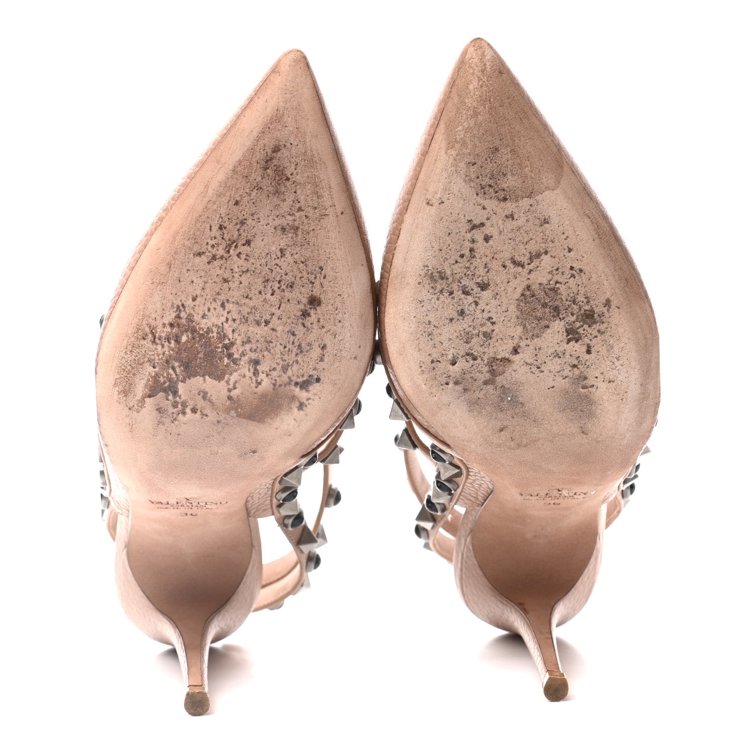 Valentino Garavani Pebbled Calfskin Onyx Rockstud Rolling Ankle Strap 100mm Pumps 36 Soft Noisette 5 of 8