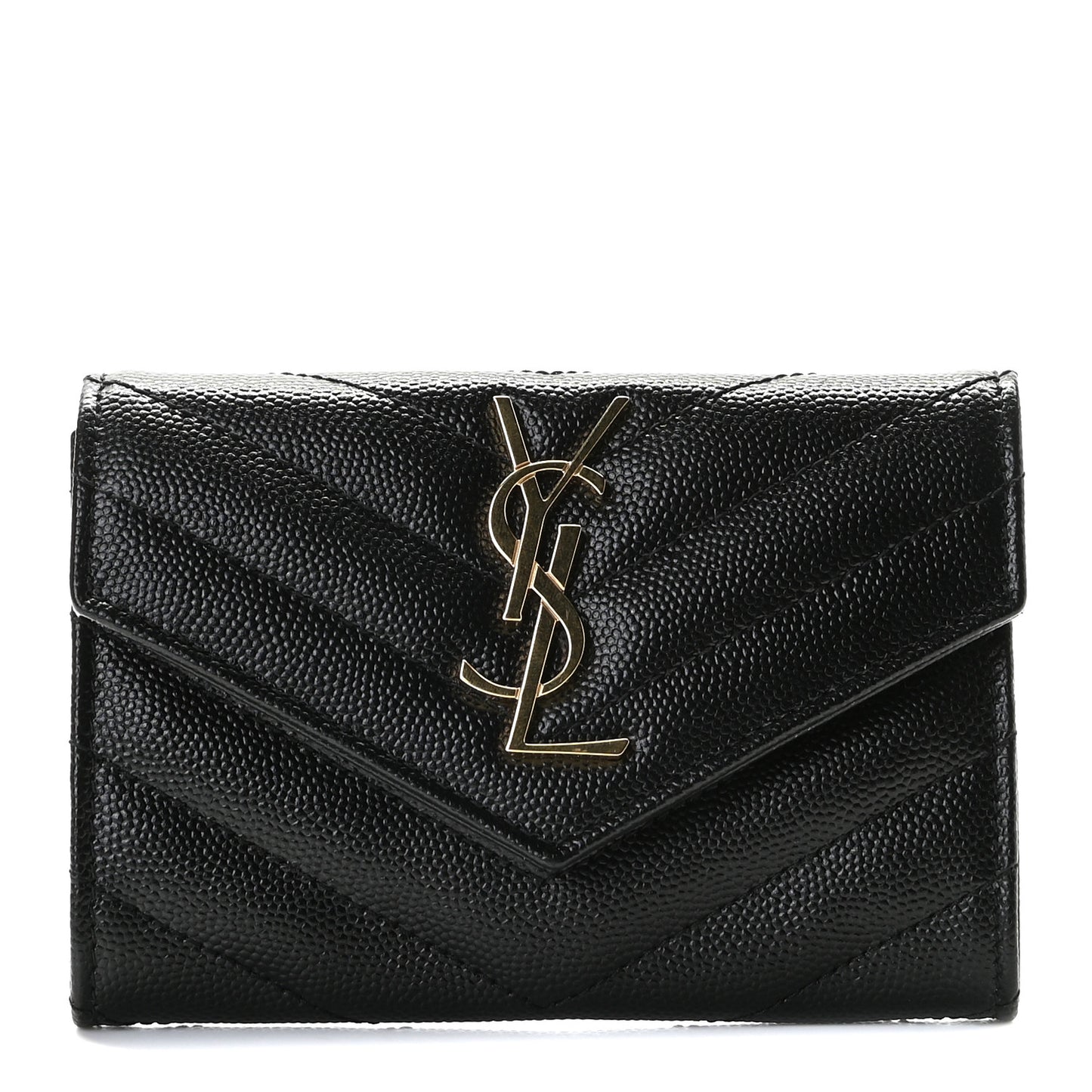 Grain De Poudre Matelasse Chevron Small Monogram Envelope Wallet Black