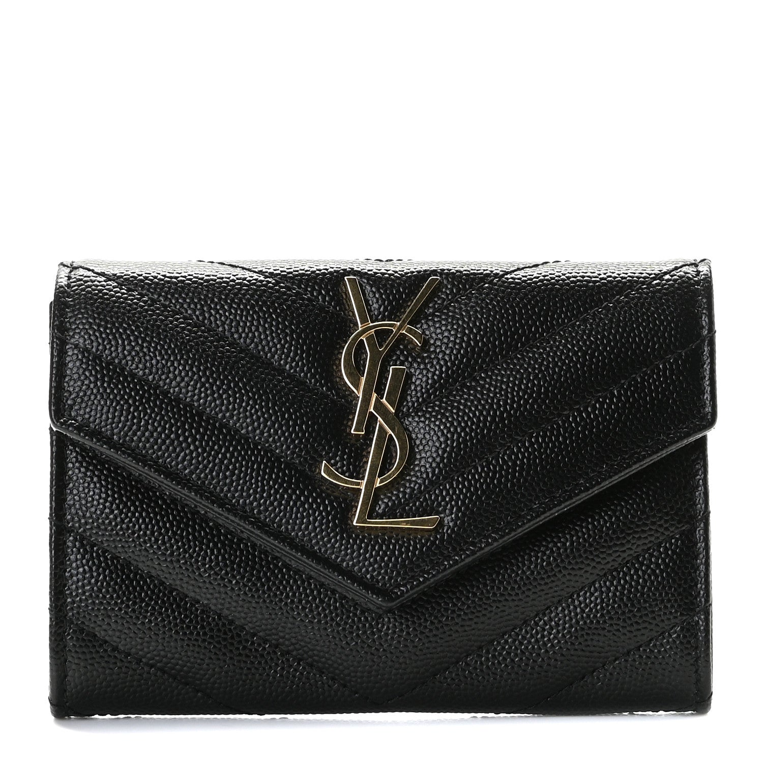 Saint Laurent Grain De Poudre Matelasse Chevron Small Monogram Envelope Wallet Black 1 of 8
