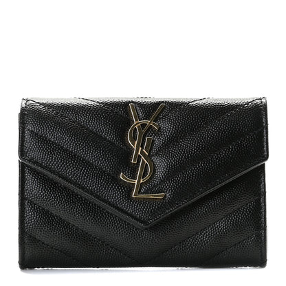 Saint Laurent Grain De Poudre Matelasse Chevron Small Monogram Envelope Wallet Black 1 of 8