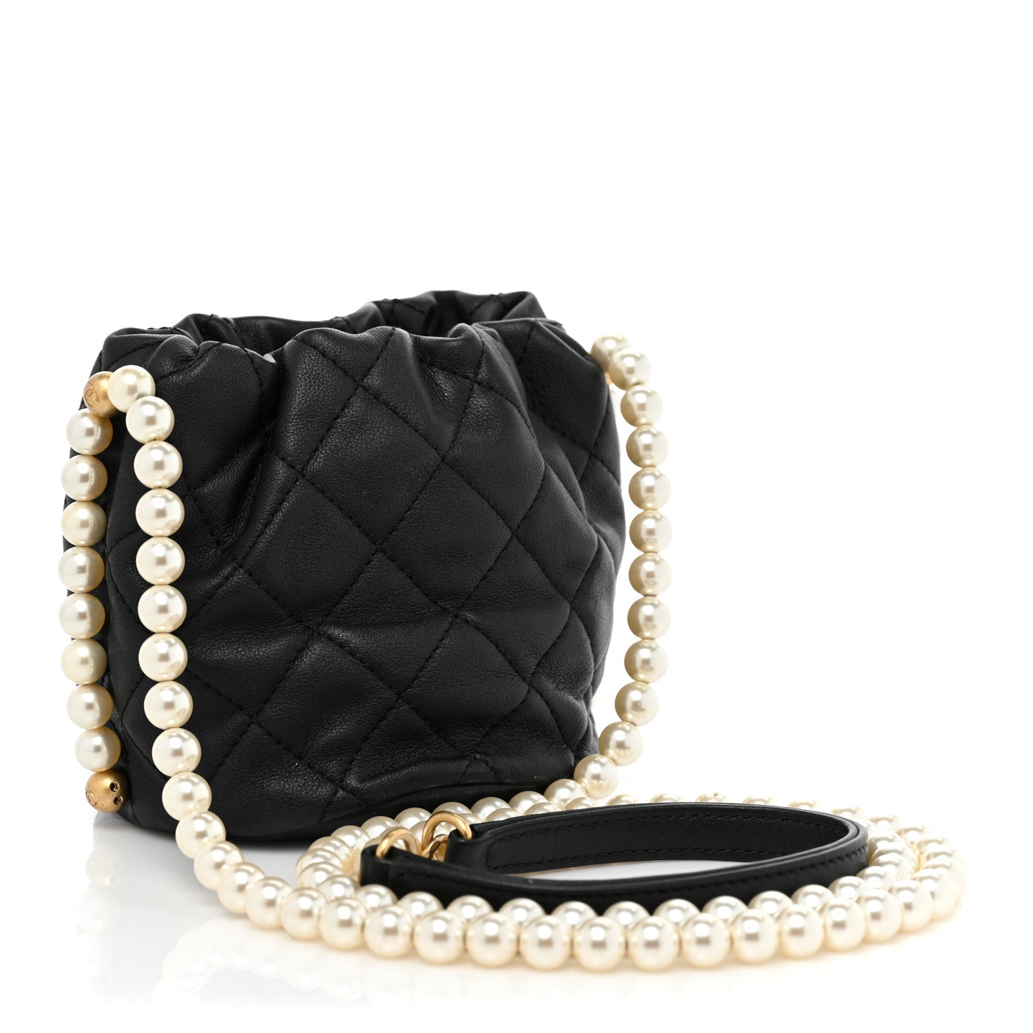 Chanel Calfskin Quilted Pearl Mini About Pearls Drawstring Bucket Bag Black 4 of 9