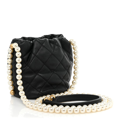 Chanel Calfskin Quilted Pearl Mini About Pearls Drawstring Bucket Bag Black 4 of 9