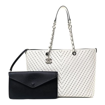 Chanel Perforated Grained Calfskin Large Shopping Tote White 1 of 4