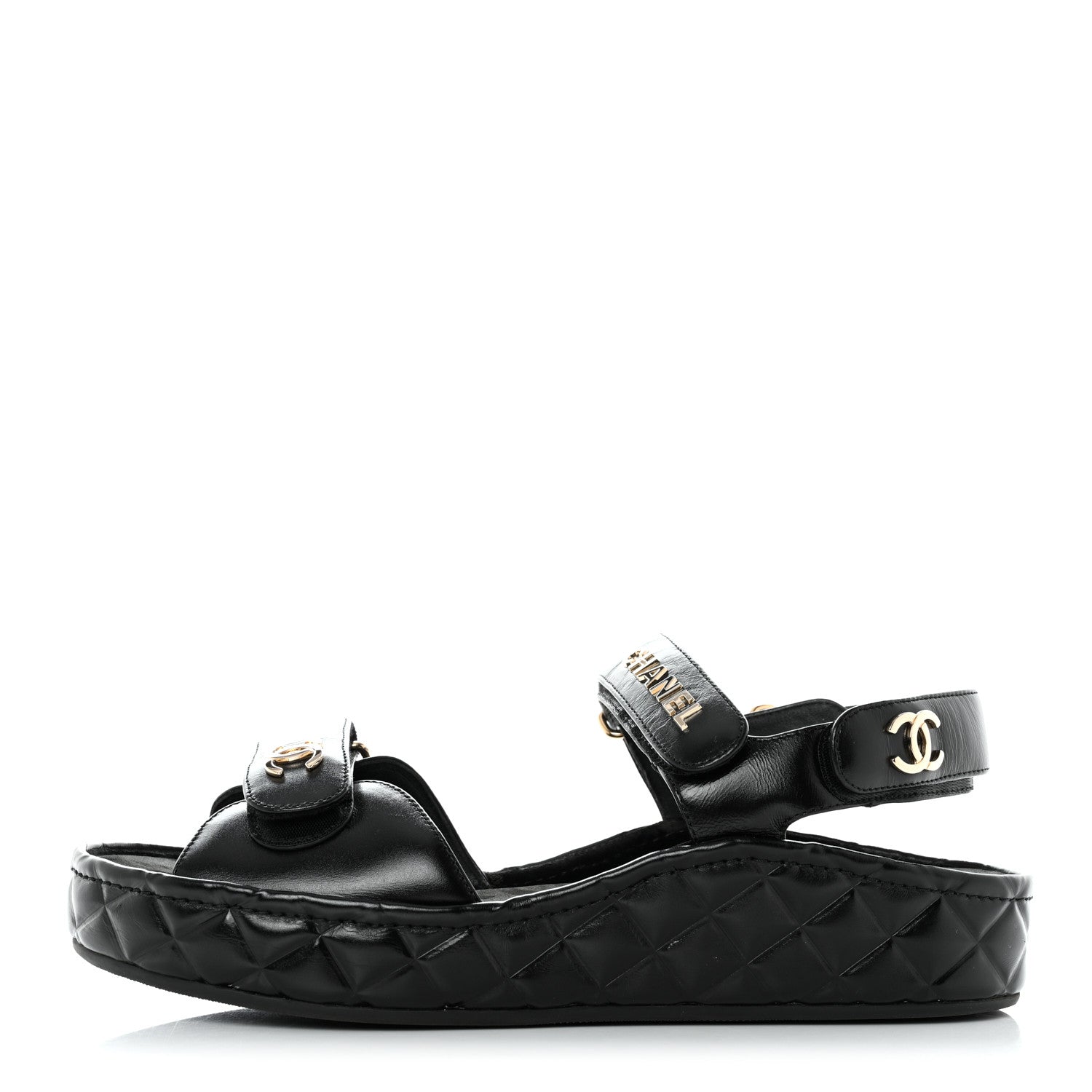 Chanel Shiny Calfskin Logo Platform Sandals 40 Black 1 of 8