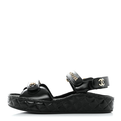 Chanel Shiny Calfskin Logo Platform Sandals 40 Black 1 of 8