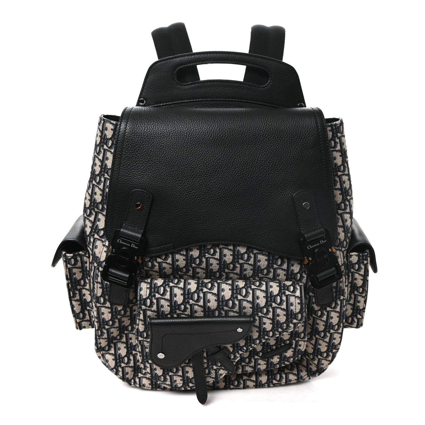 Oblique Grained Calfskin Maxi Gallop Backpack Blue Black