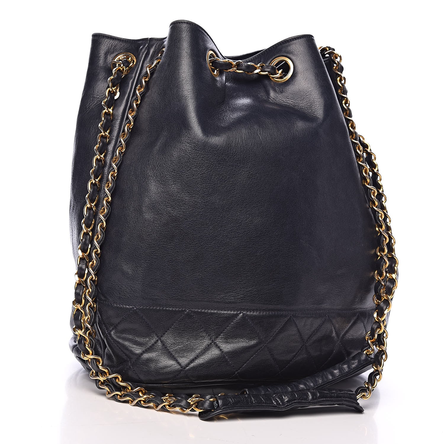 Chanel Lambskin CC Drawstring Bag Navy Blue 3 of 17