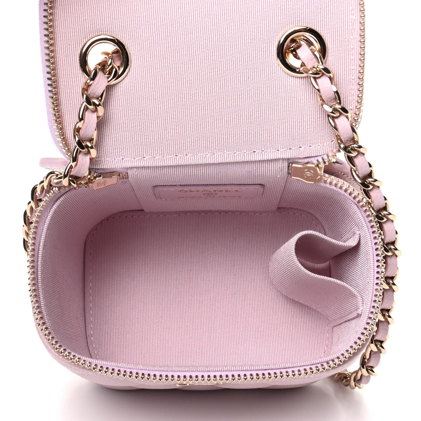 Caviar Quilted Mini Vanity Case With Chain Light Pink