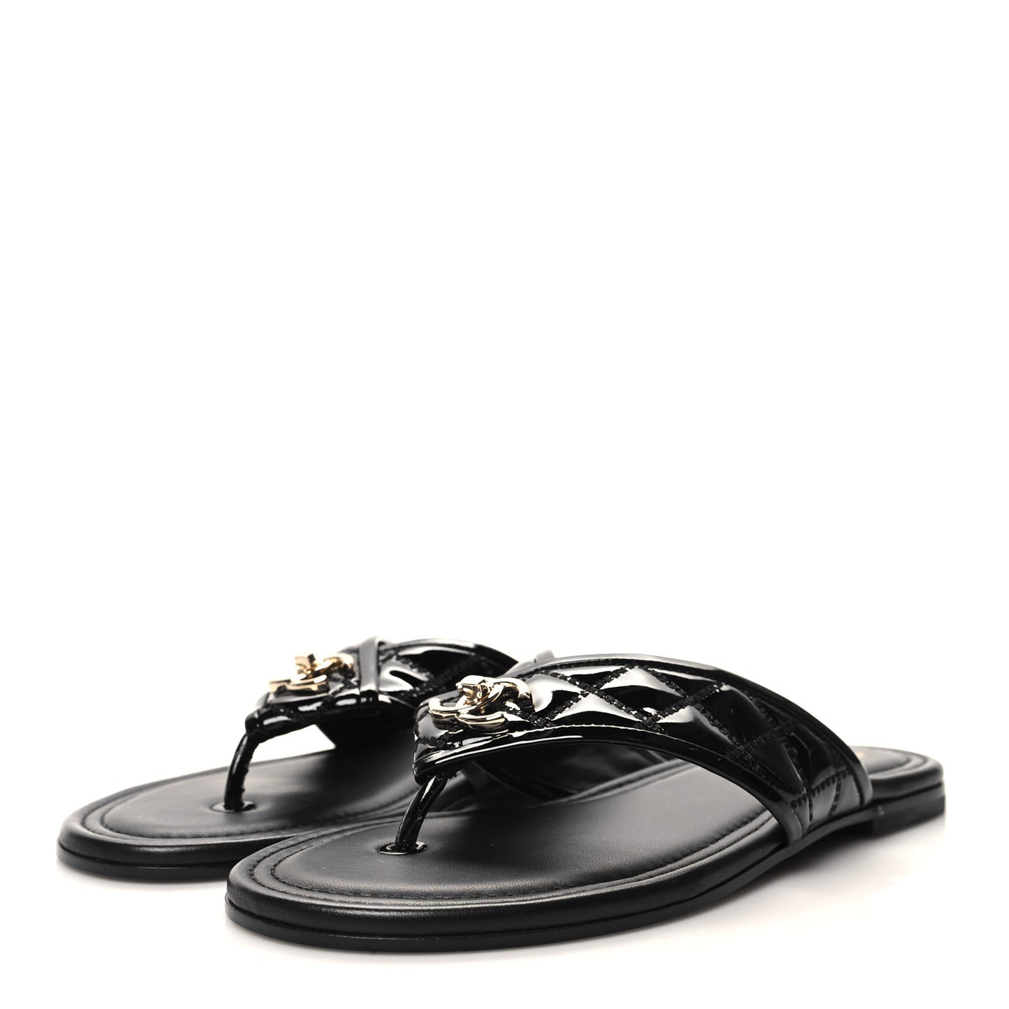 Patent Quilted CC Sandals 36 Black