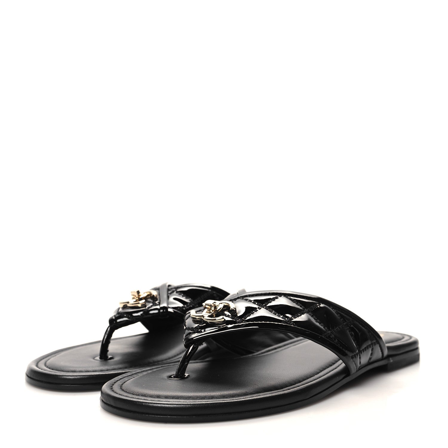 Chanel Patent Quilted CC Sandals 36 Black 3 of 9