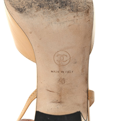 Chanel Goatskin Grosgrain Cap Toe CC Slingback Pumps 40 Beige Black 6 of 8