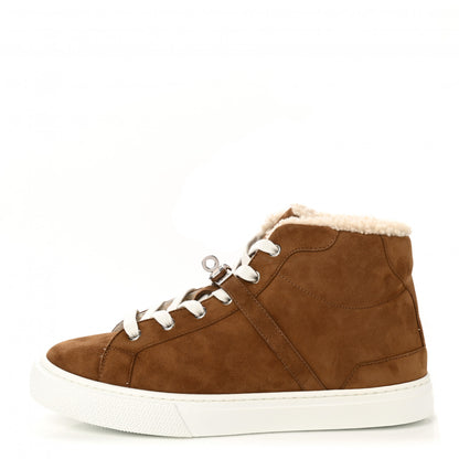 Hermes Suede Goatskin Woolskin Daydream Sneakers 38 Brun Fume Ecru 1 of 8