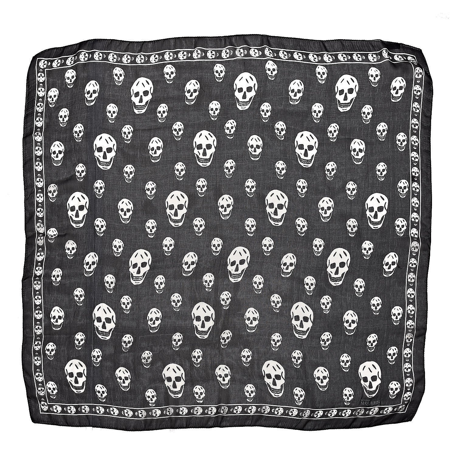 Alexander McQueen Silk Chiffon Skull Scarf Black Ivory 1 of 5