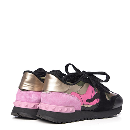 Valentino Garavani Nappa Fabric Suede Camouflage Womens Rockrunner Sneakers 35 Hot Pink 4 of 11