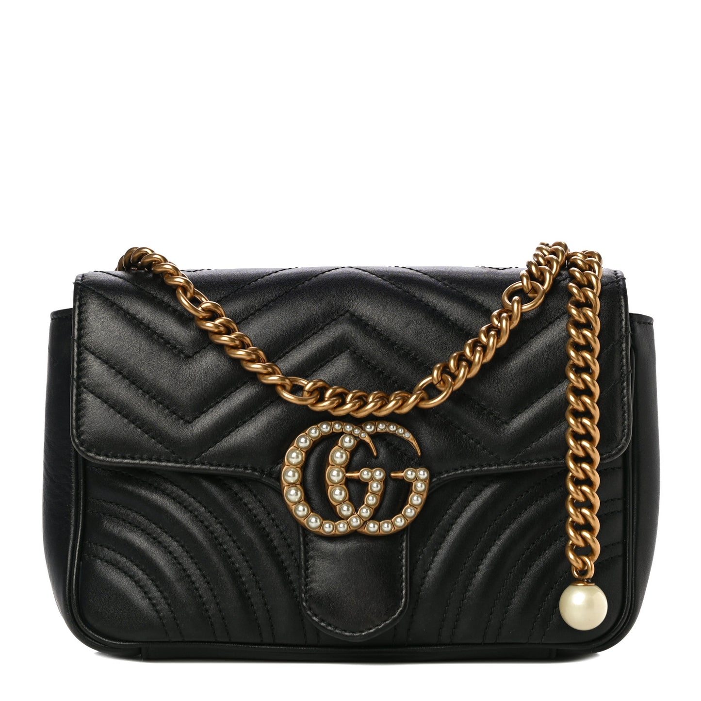 Calfskin Matelasse Pearly GG Marmont Chain Belt Bag Black
