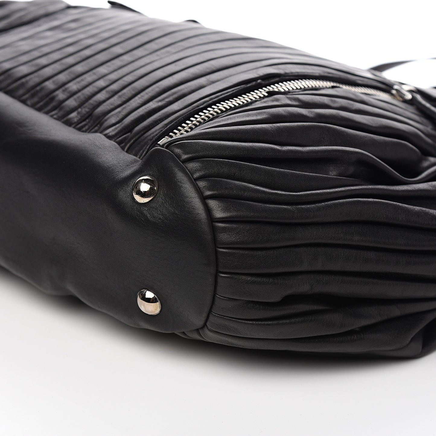 Nappa Plisse Zip Satchel Black