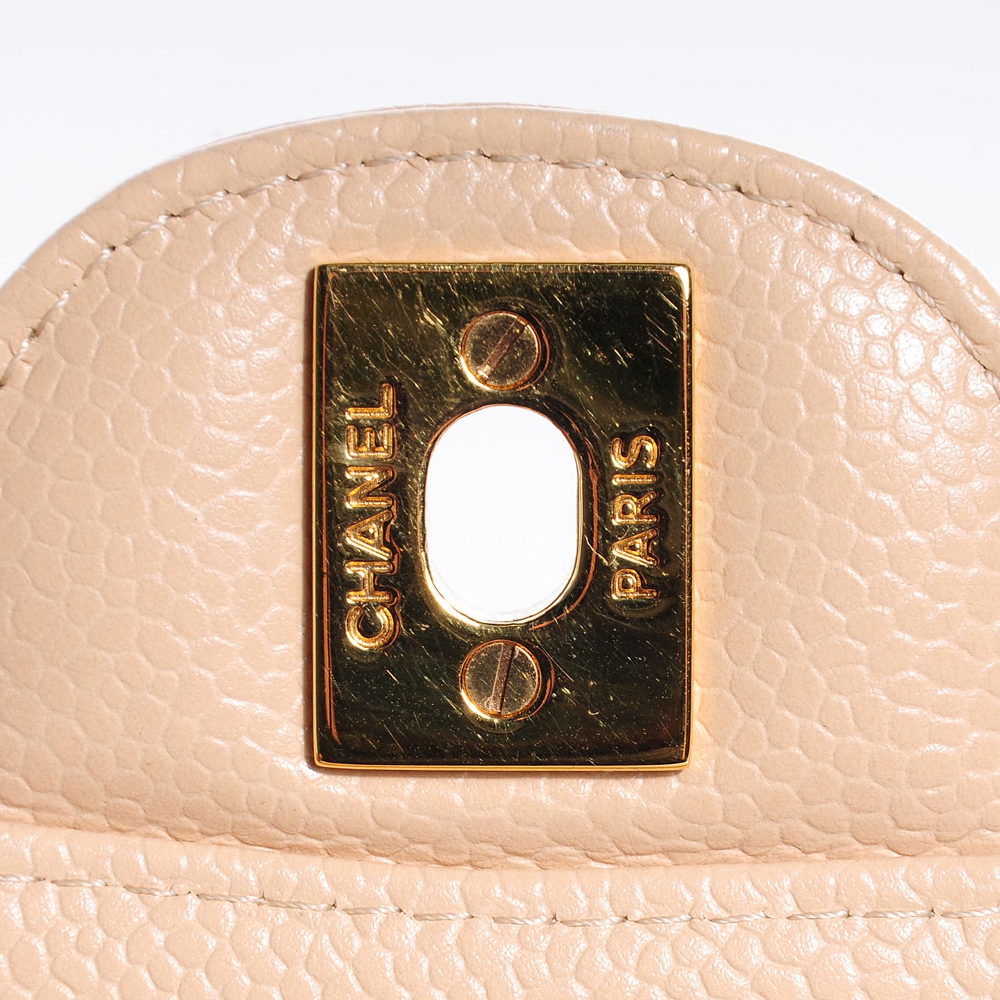 Caviar Quilted Medium Double Flap Beige Clair
