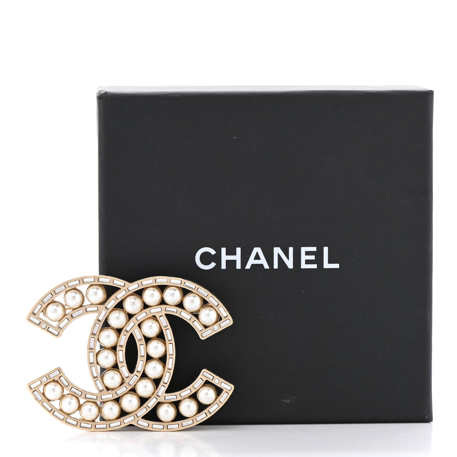 Chanel Pearl Crystal Baguette CC Brooch Gold 5 of 5