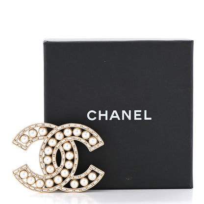 Chanel Pearl Crystal Baguette CC Brooch Gold 5 of 5