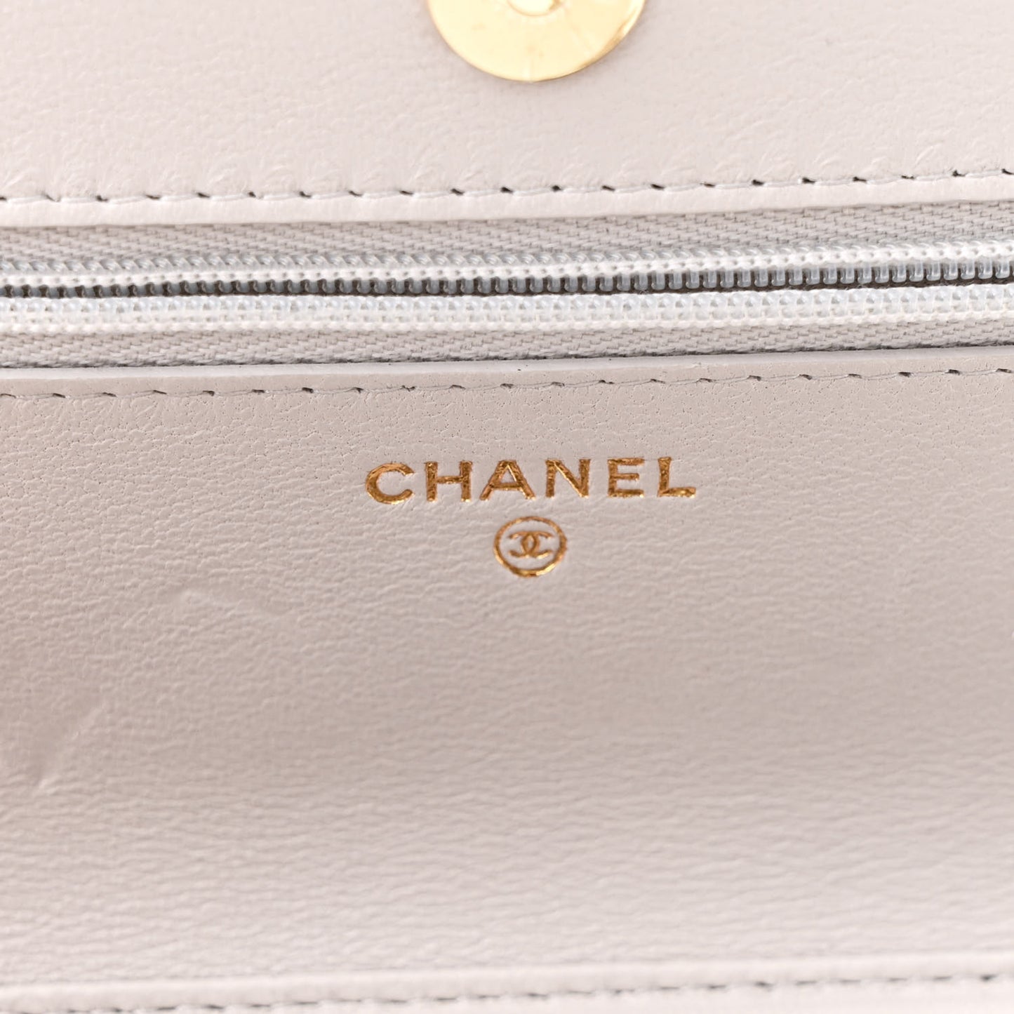 Lambskin Quilted Crystal CC Wallet On Chain WOC Grey