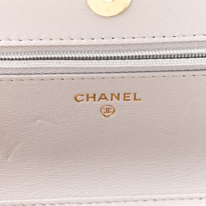 Chanel Lambskin Quilted Crystal CC Wallet On Chain WOC Grey 6 of 12