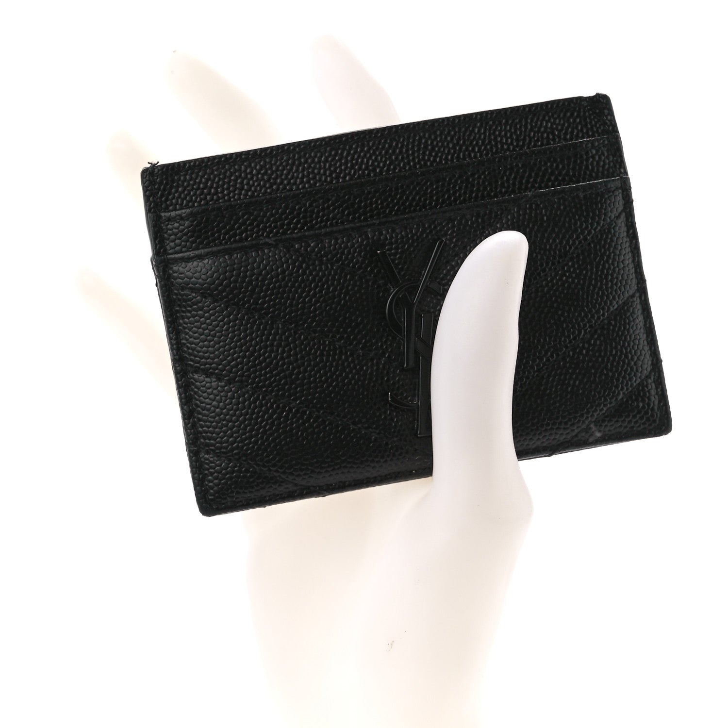 Saint Laurent Grain De Poudre Matelasse Chevron Monochrome Monogram Credit Card Case Black 2 of 10