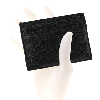 Saint Laurent Grain De Poudre Matelasse Chevron Monochrome Monogram Credit Card Case Black 2 of 10