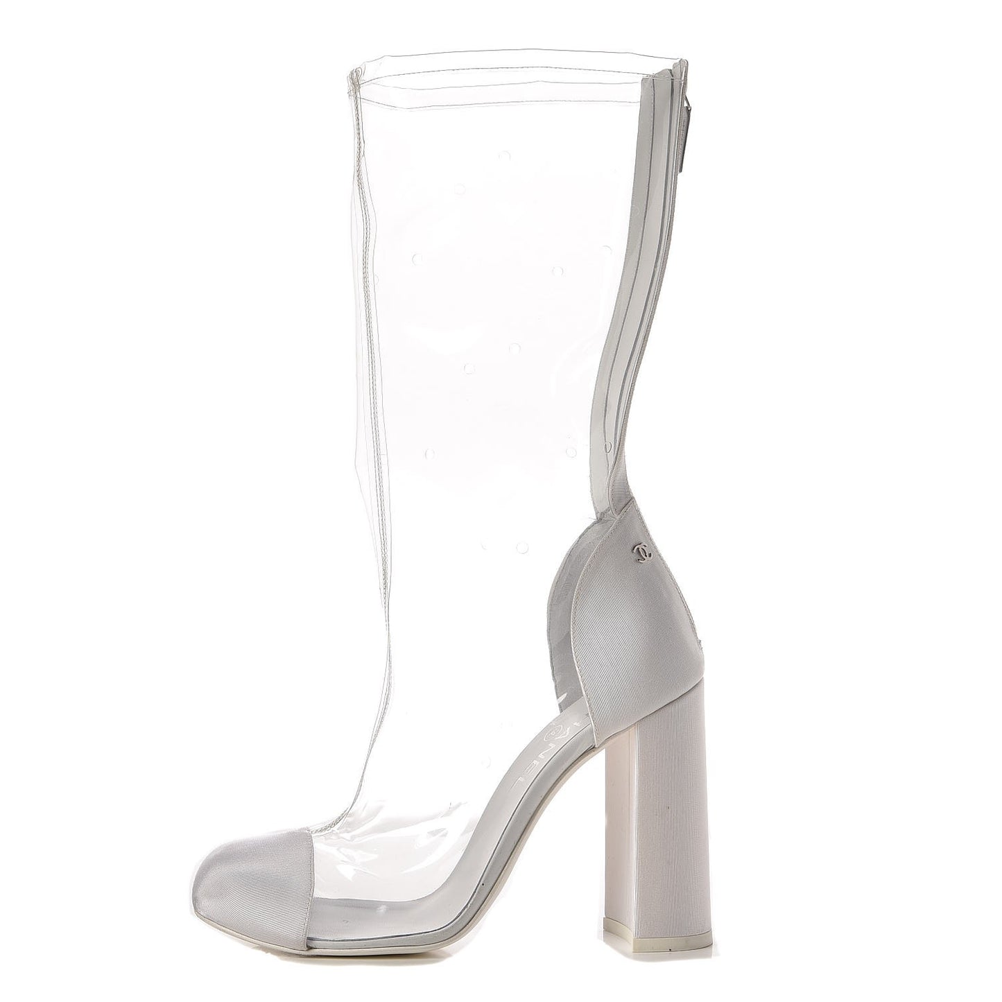 Chanel PVC Grosgrain High Boots 39 Transparent White 274835