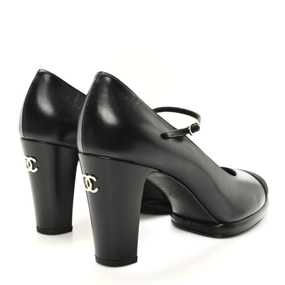Chanel Goatskin Grosgrain Cap Toe Mary Jane Pumps 39.5 Black 5 of 10