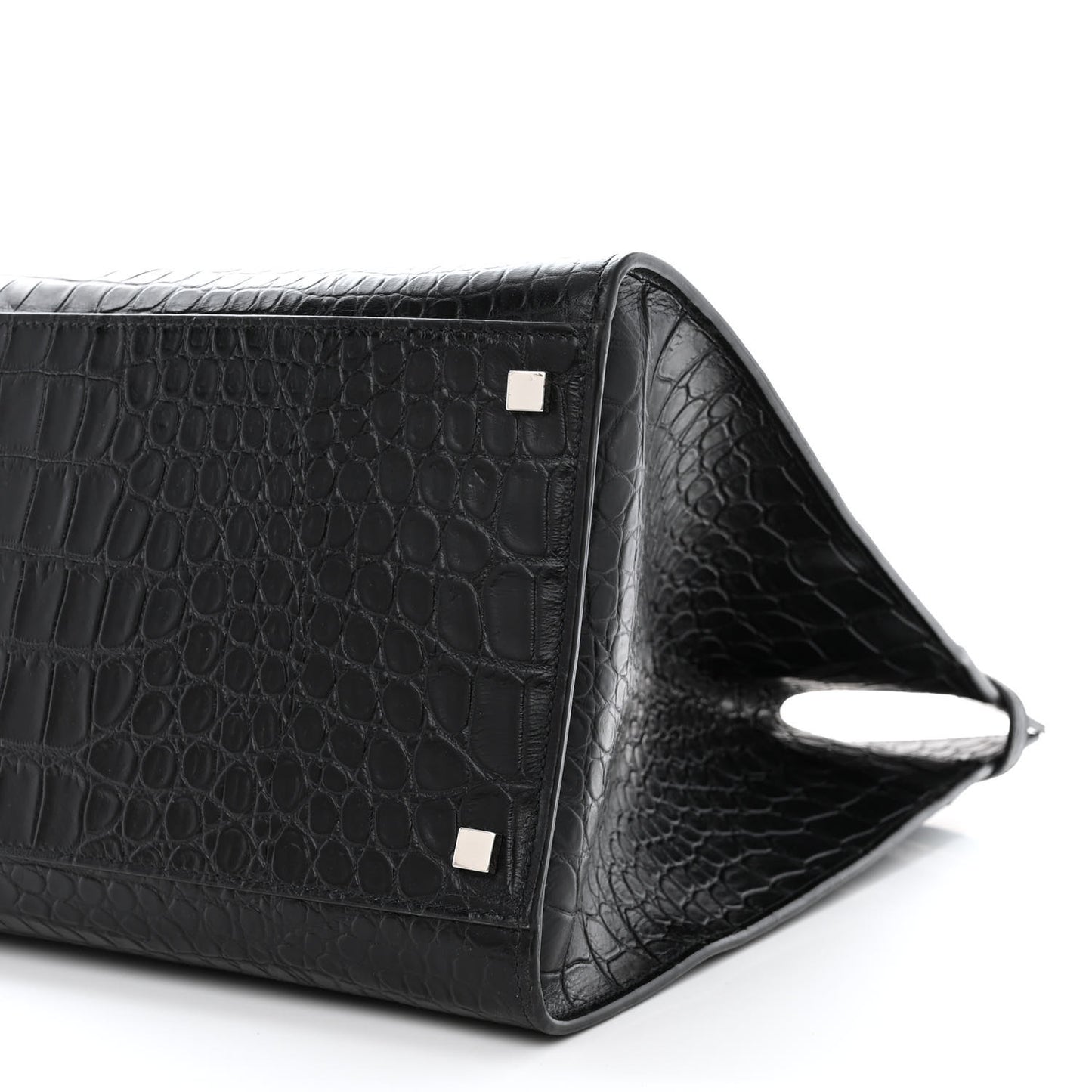 Calfskin Crocodile Embossed Large Manhattan Shopper Tote Black