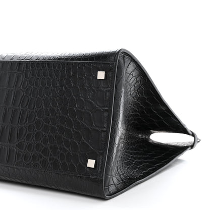Saint Laurent Calfskin Crocodile Embossed Large Manhattan Shopper Tote Black 10 of 10