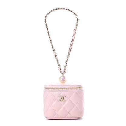 Chanel Iridescent Caviar Quilted Mini Pearl On Top Vanity Case With Chain Light Pink 1 of 11