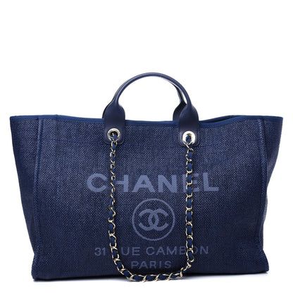 Chanel Canvas Medium Deauville Tote Dark Blue 1 of 10