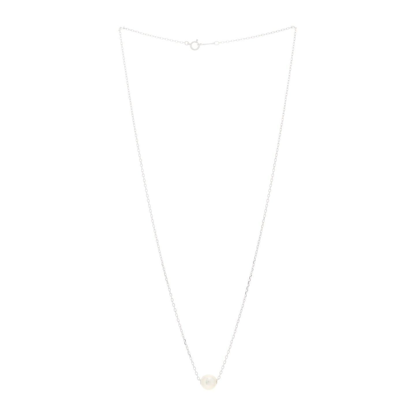 18K White Gold Akoya Pearl 8mm Single Pendant Necklace