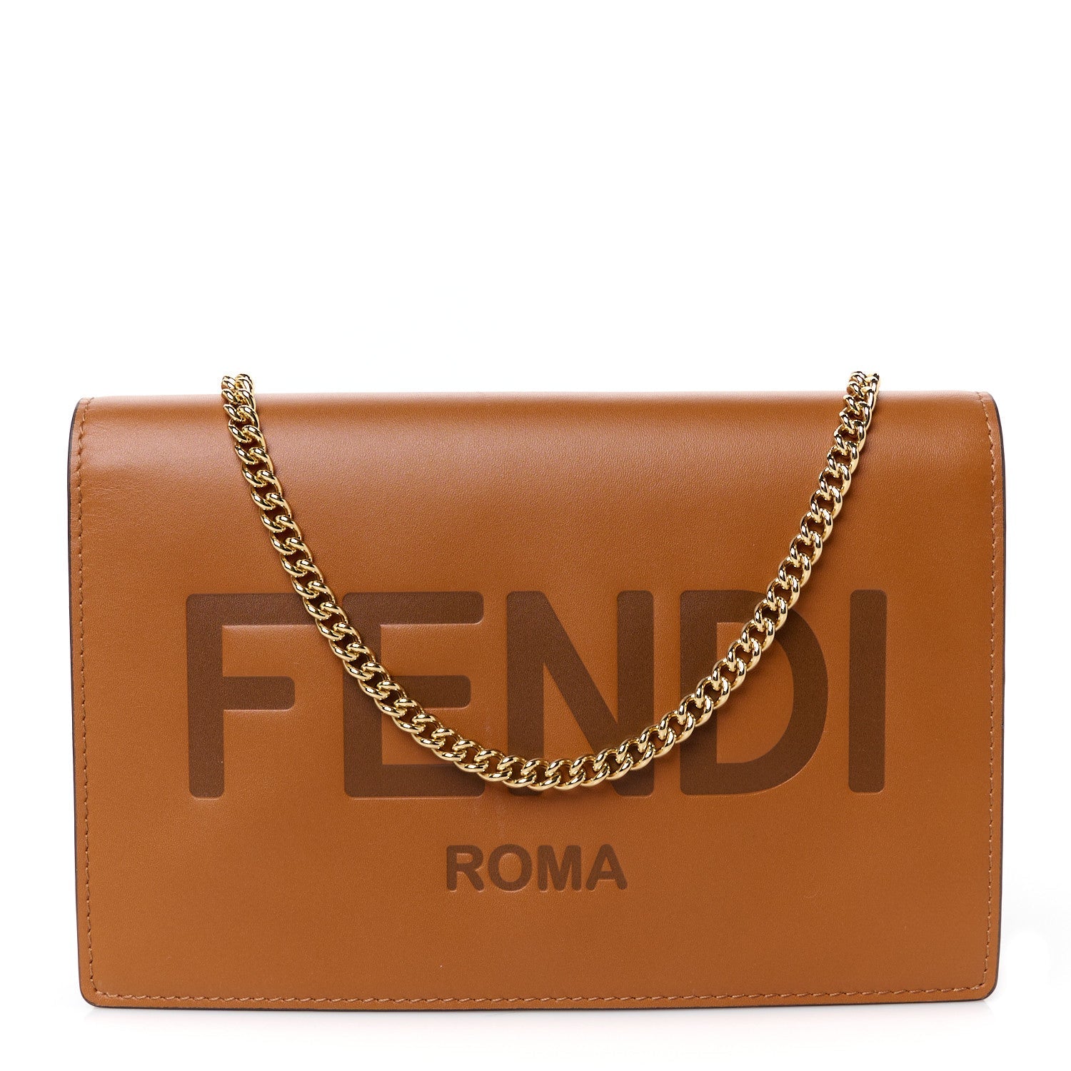 Fendi Vitello King Tamponato Logo Embossed Medium Wallet On Chain Cuoio 1 of 11