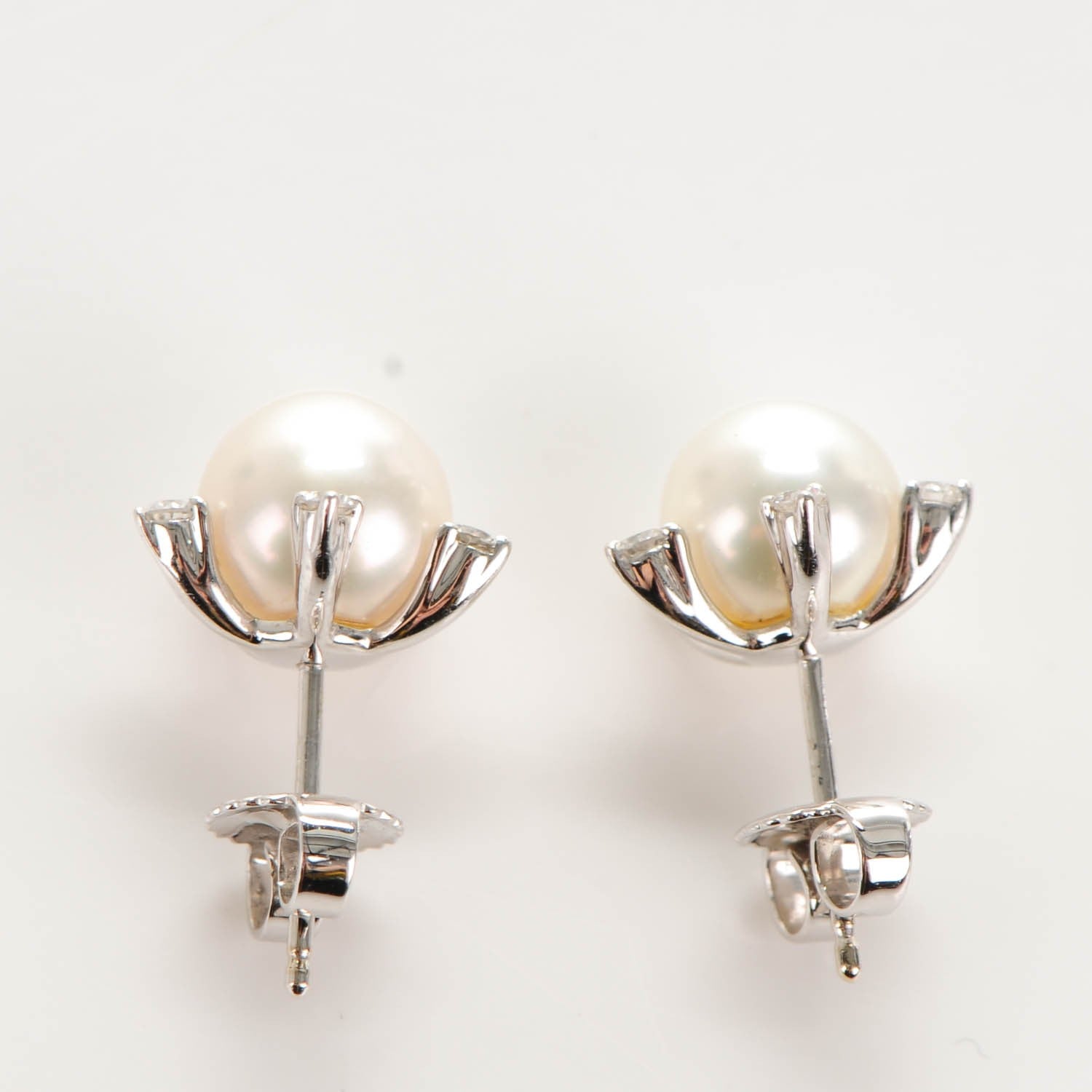 Mikimoto 14K White Gold Diamond Pearl 7mm Stud Earrings 4 of 4
