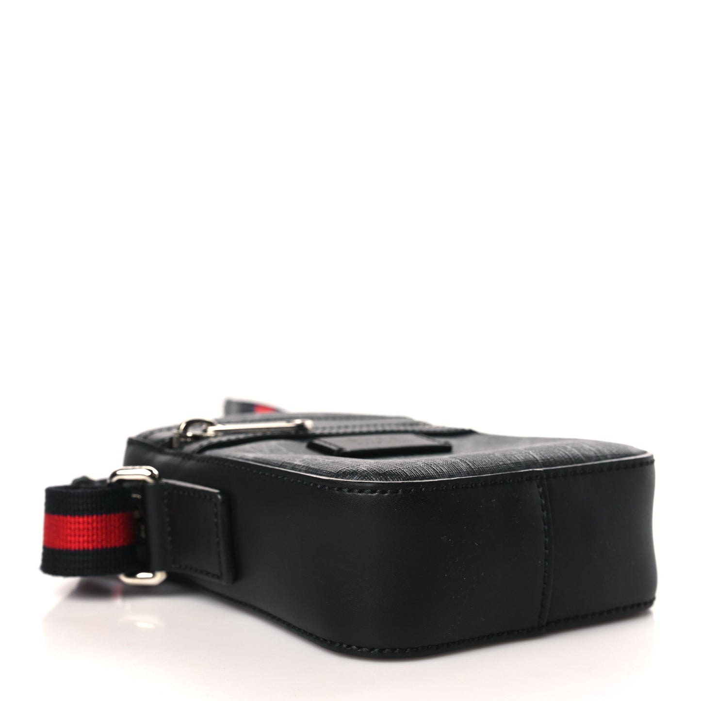 GG Supreme Monogram Appia Calfskin Web Small Camera Messenger Bag Black Grey